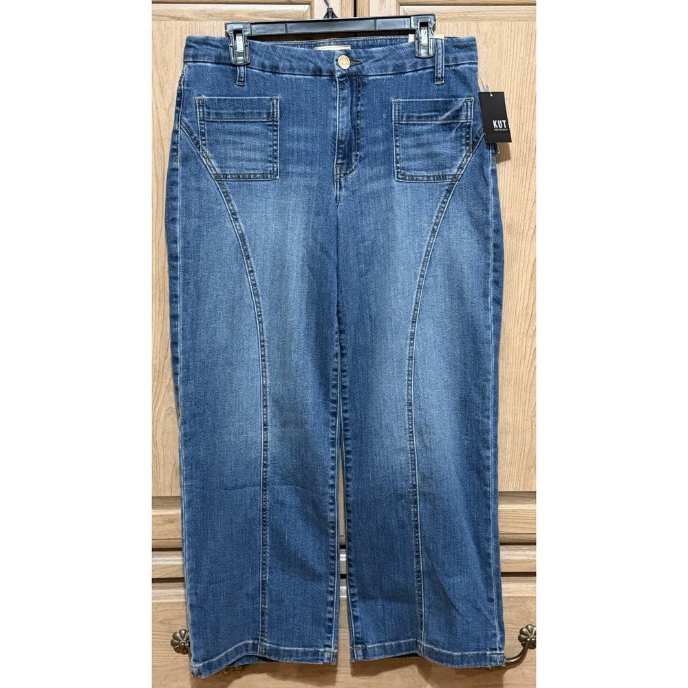 NWT KUT From The Kloth Charlotte High Rise Wide Leg Jeans Womens Sz 8 Blue Denim